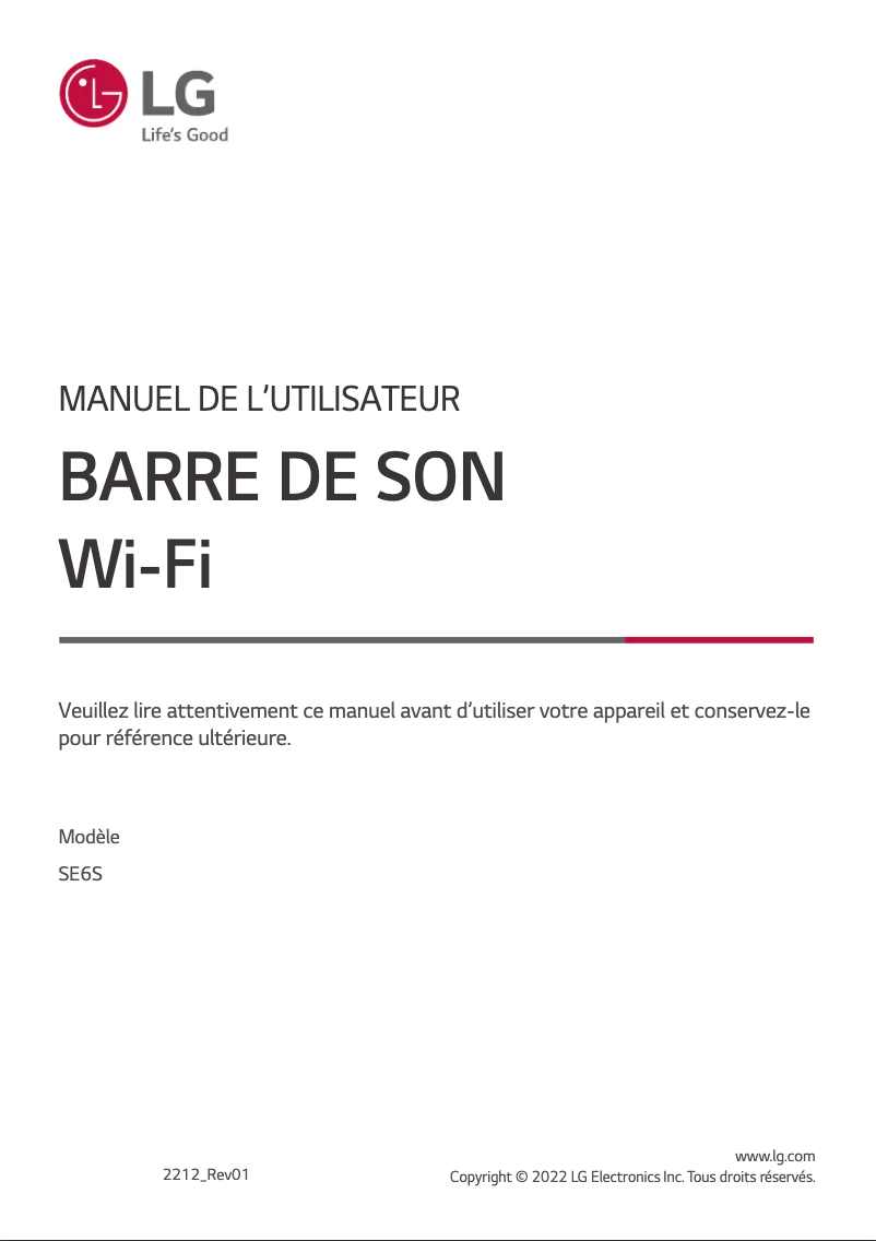 Page 1 de la notice Manuel utilisateur LG SE6S