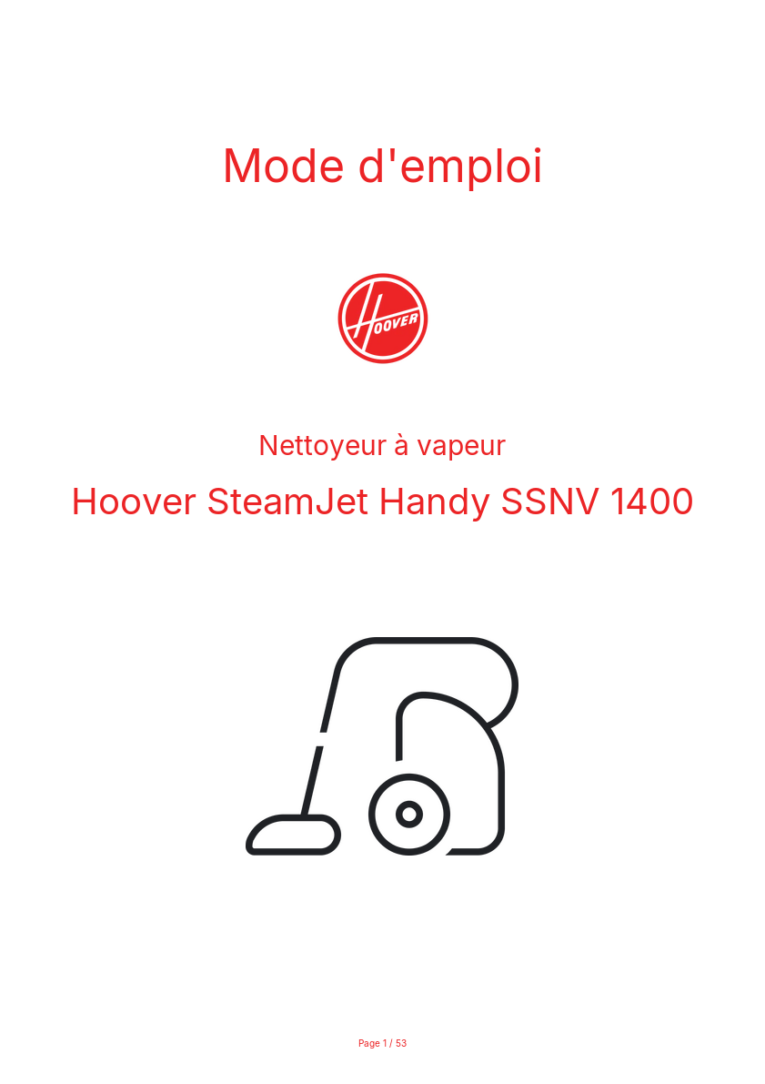 Page n°1 - Mode d'emploi Hoover SteamJet Handy SSNV 1400