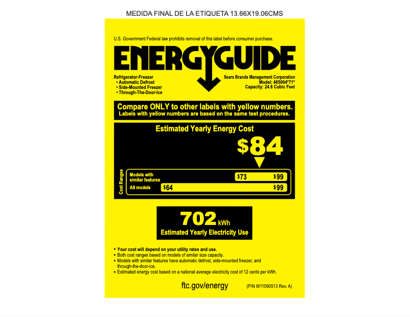 Page 1 de la notice Label énergétique Kenmore 50042