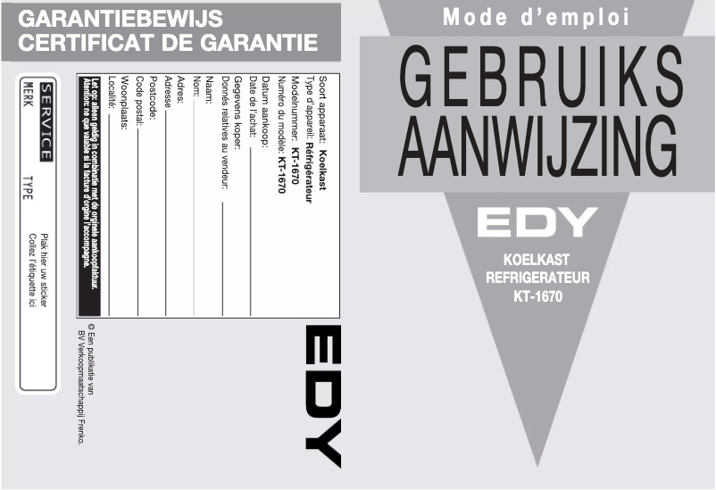 Page 1 de la notice Manuel utilisateur Edy KT 1670