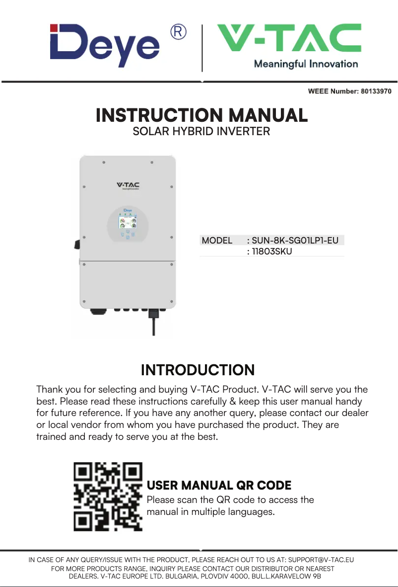 Page n°1 - Manuel utilisateur V-TAC SUN-8K-SG01LP1-EU