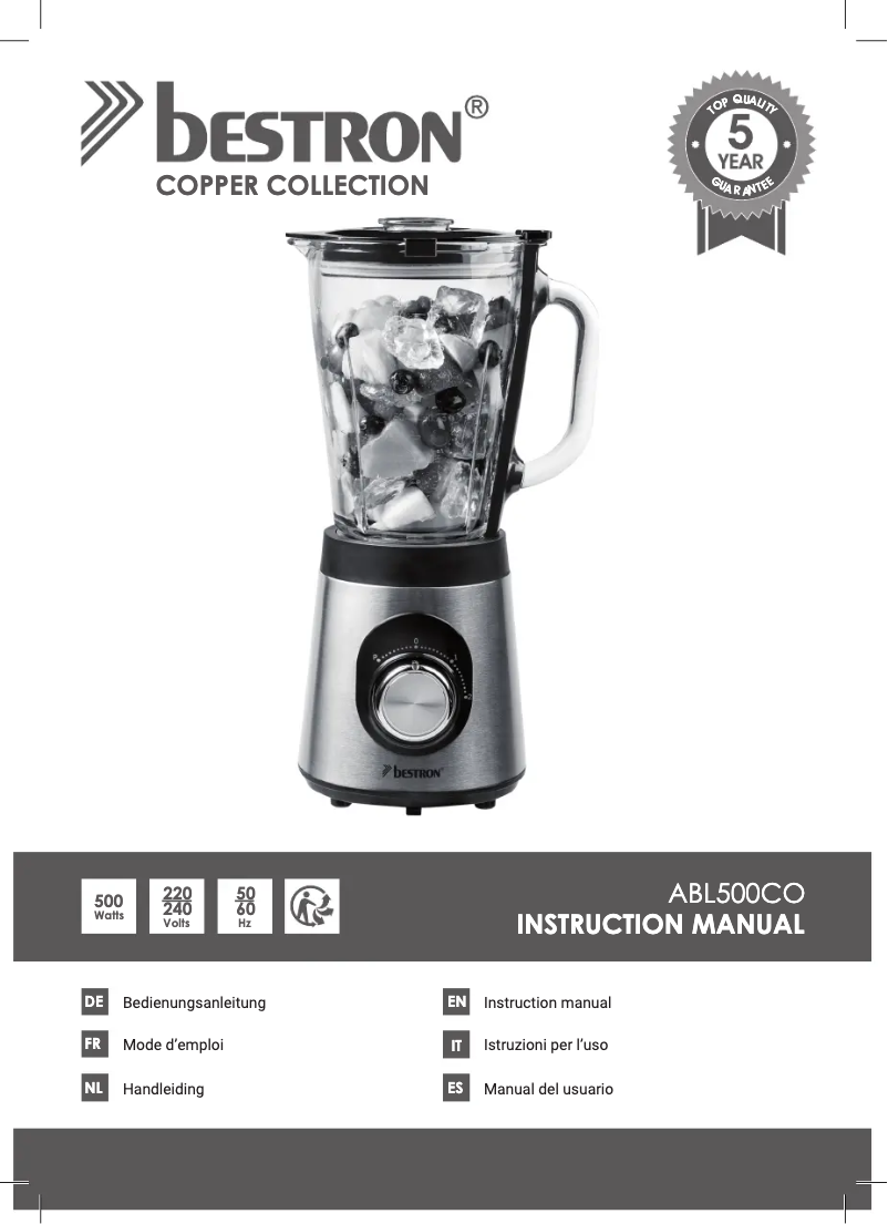 Page n°1 - Manuel utilisateur Bestron ABL500CO