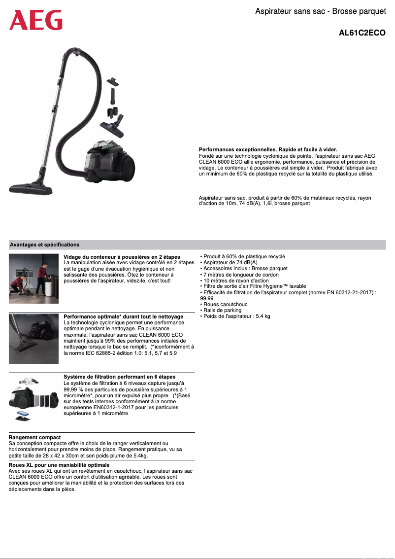 Página 1 del manual Ficha técnica AEG AL61C2ECO