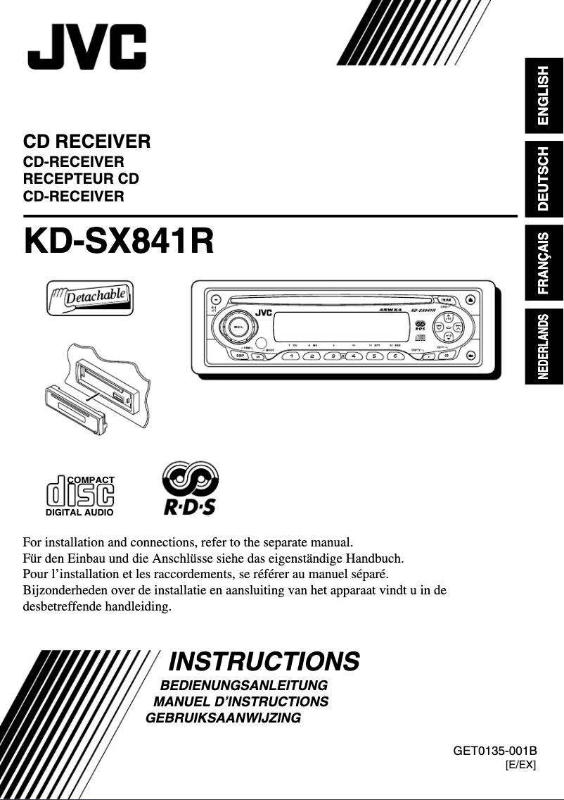 Page 1 de la notice Manuel utilisateur JVC KD-SX841R