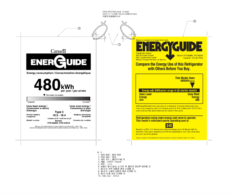 Page 1 de la notice Label énergétique Hotpoint HTS18GCNWW