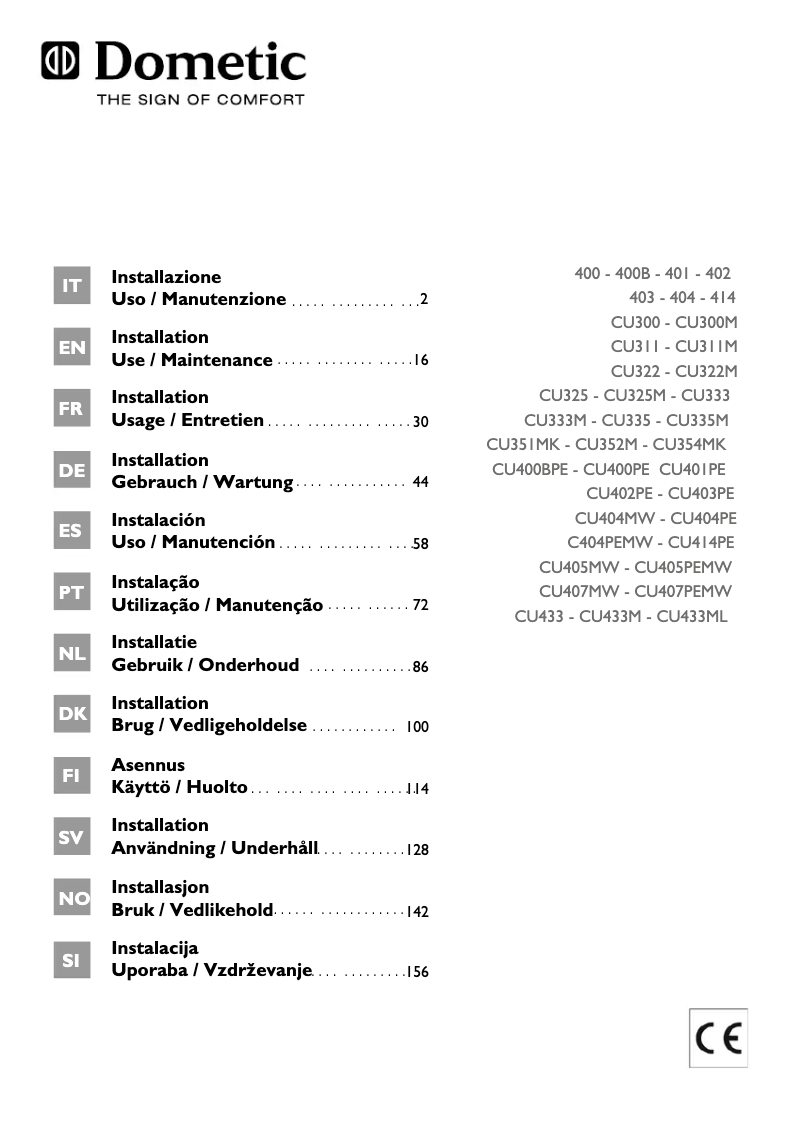 Page 1 de la notice Manuel utilisateur Dometic 402