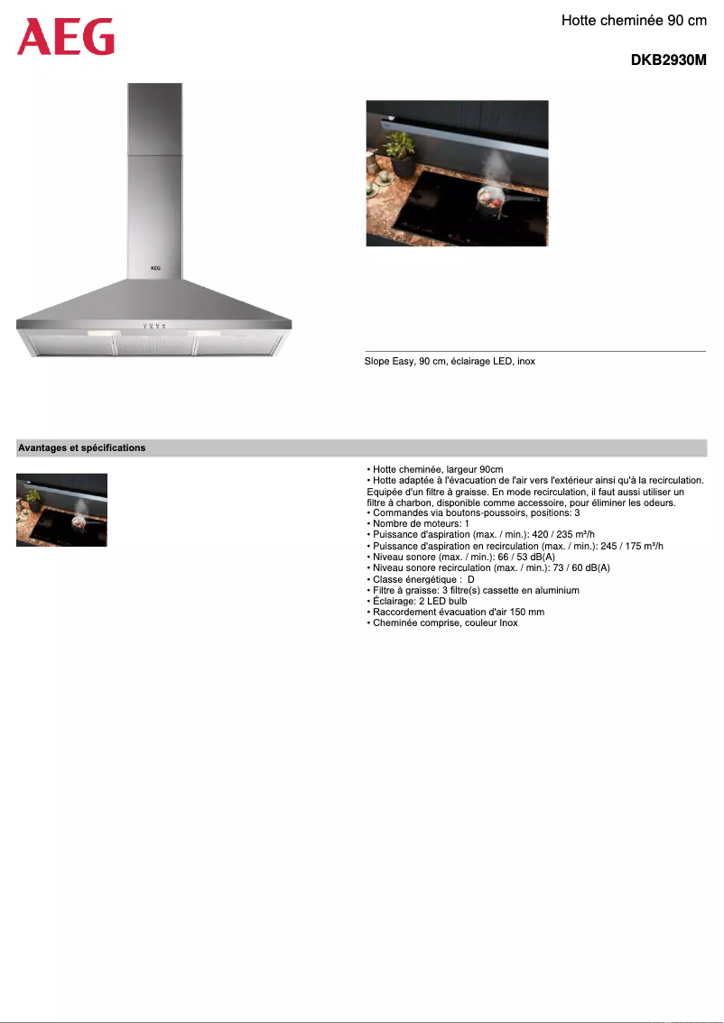 Página 1 del manual Ficha técnica AEG DKB2930M