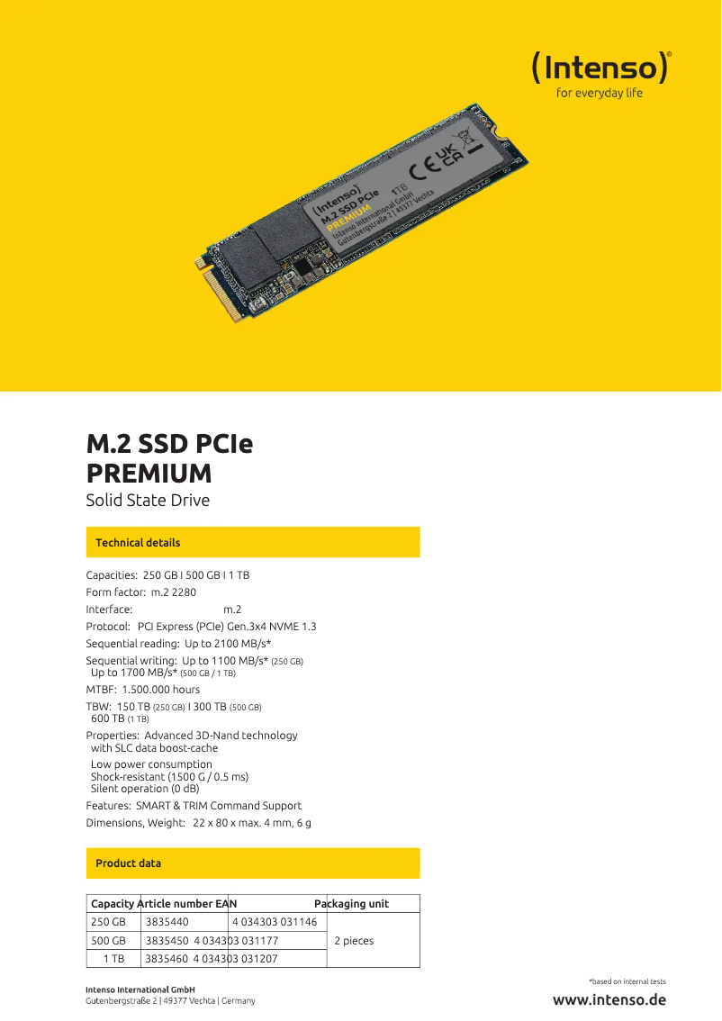Image de la première page du manuel de l'appareil M.2 SSD PCIe Premium