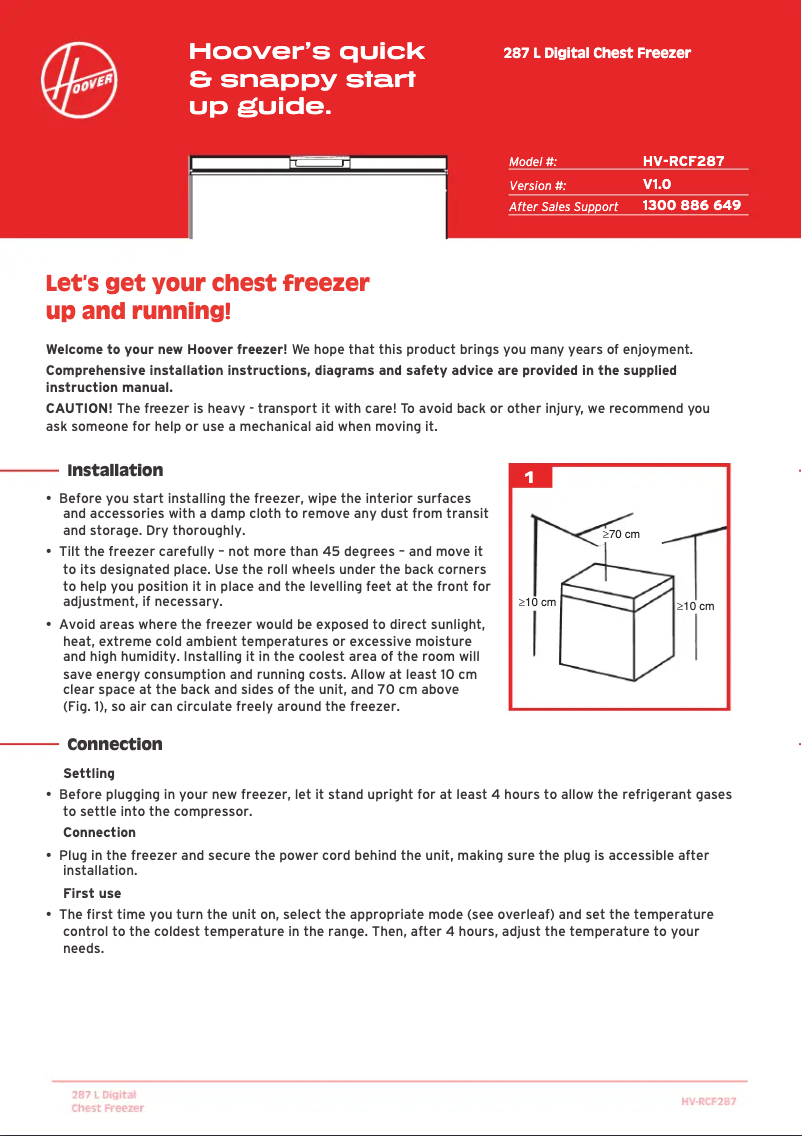Page n°1 - Guide de démarrage rapide Hoover HV-RCF287