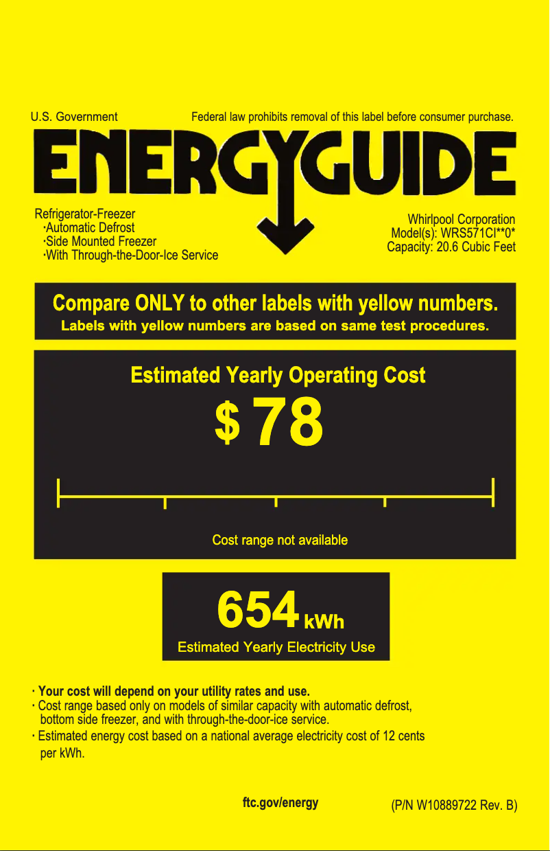 Page 1 de la notice Label énergétique Whirlpool WRS571CIHZ