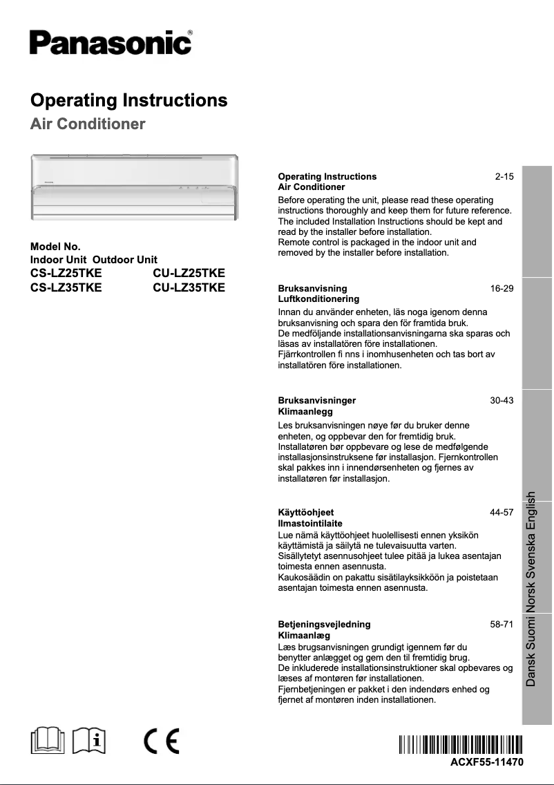 Page 1 de la notice Manuel utilisateur Panasonic CU-LZ25TKE