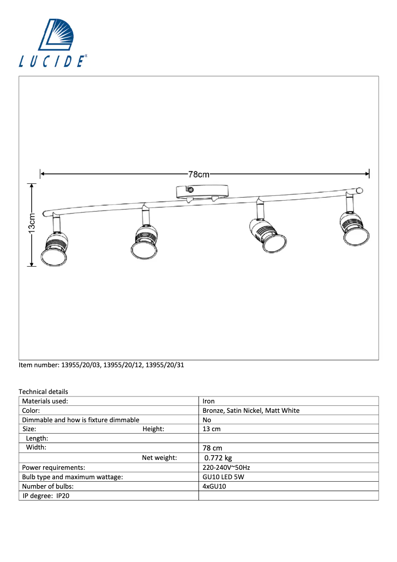 Page n°1 - Manuel utilisateur Lucide Caro 13955/20/03