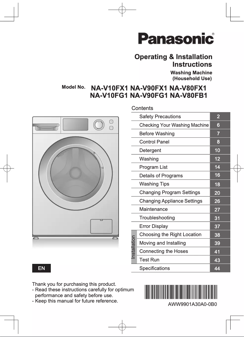 Image de la première page du manuel de l'appareil NA-V90FX1
