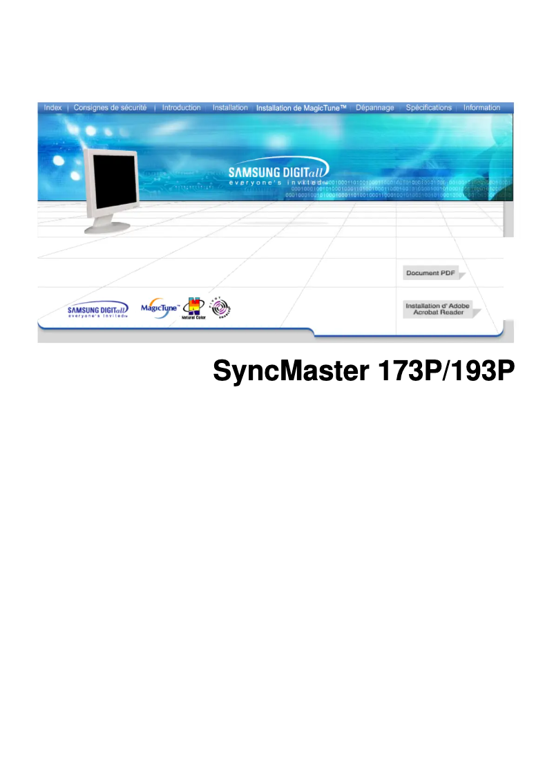 Page 1 de la notice Manuel utilisateur Samsung SyncMaster 173P