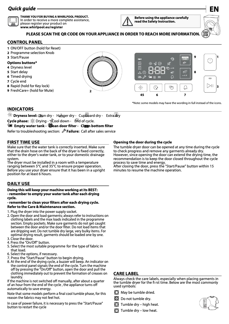 Page n°1 - Guide d'installation Whirlpool FFT M11 82 SPT