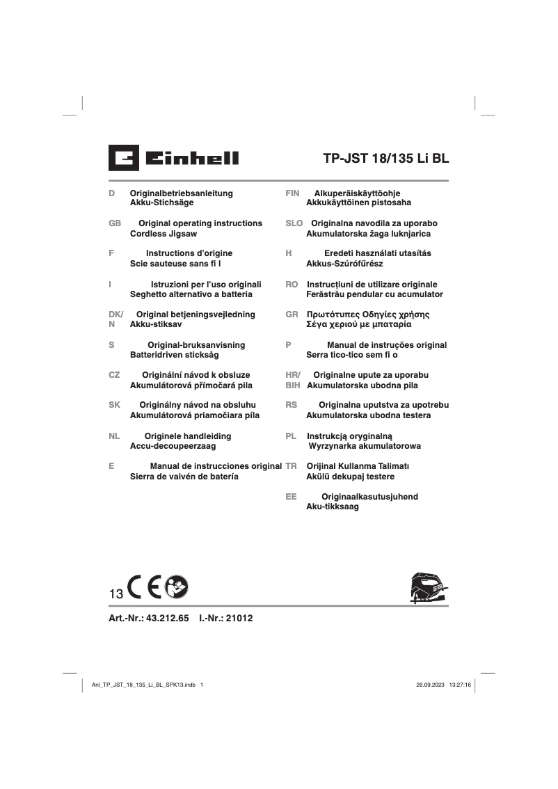 Image de la première page du manuel de l'appareil TP-JST 18/135 Li BL