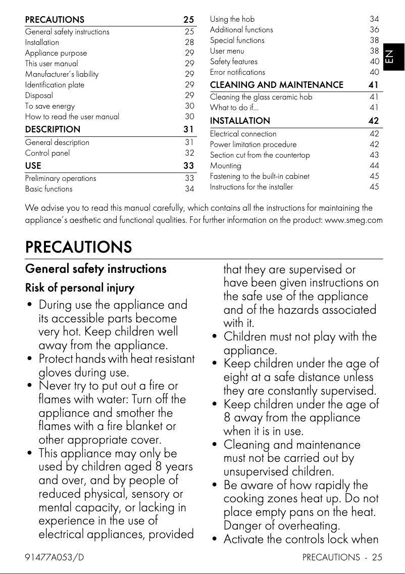 Page 1 de la notice Manuel utilisateur Smeg SIM1844DS