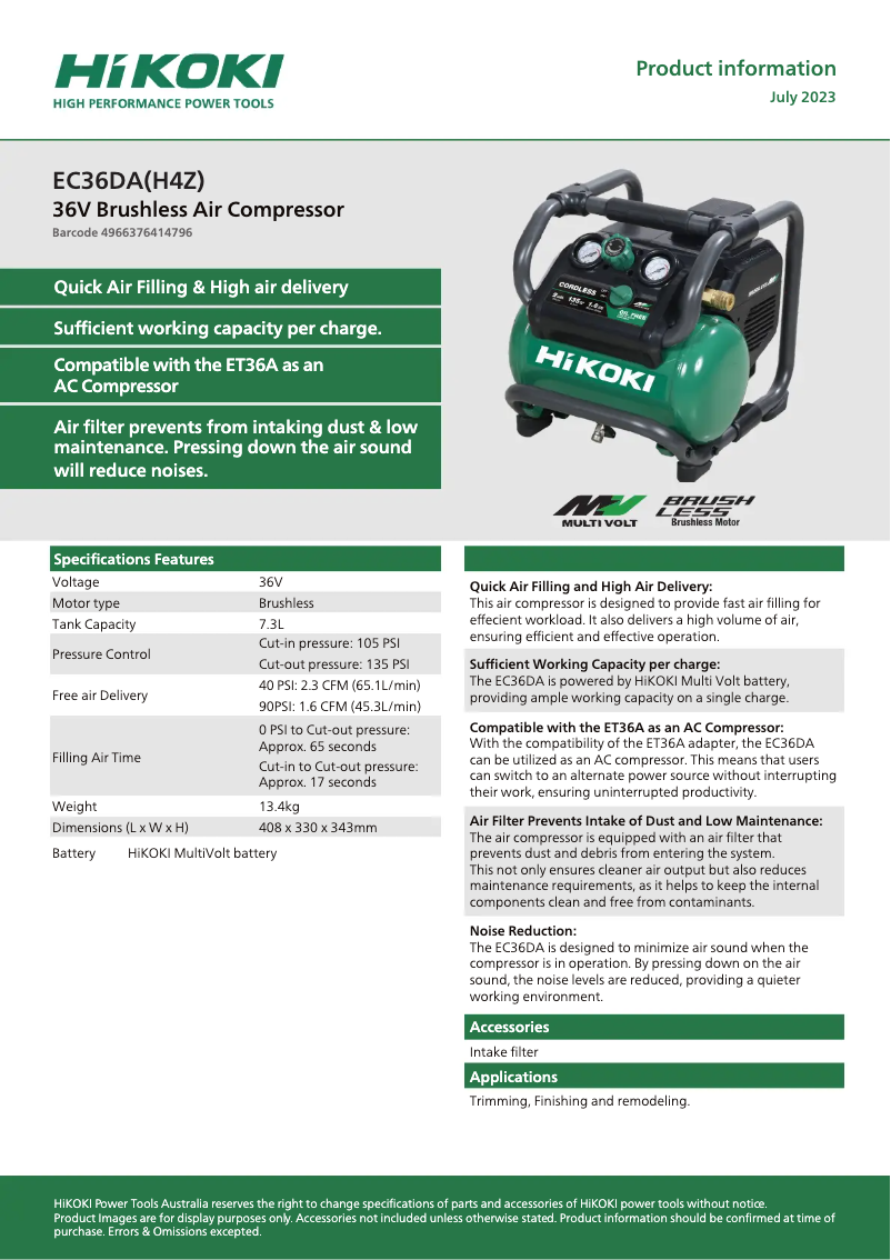 Image de la première page du manuel de l'appareil EC36DA