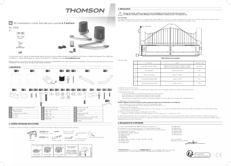 Page n°1 - Guide d'installation Thomson 510042