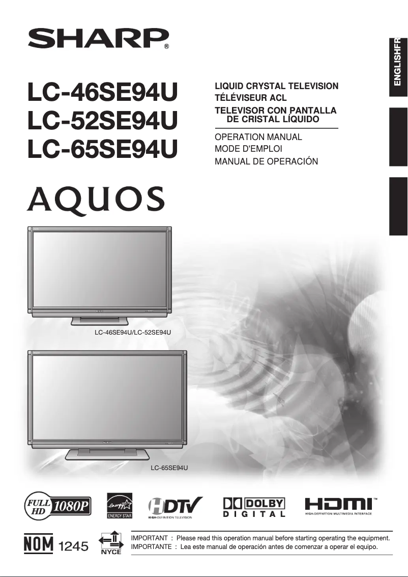 Page n°1 - Manuel utilisateur Sharp Aquos LC-46SE94U
