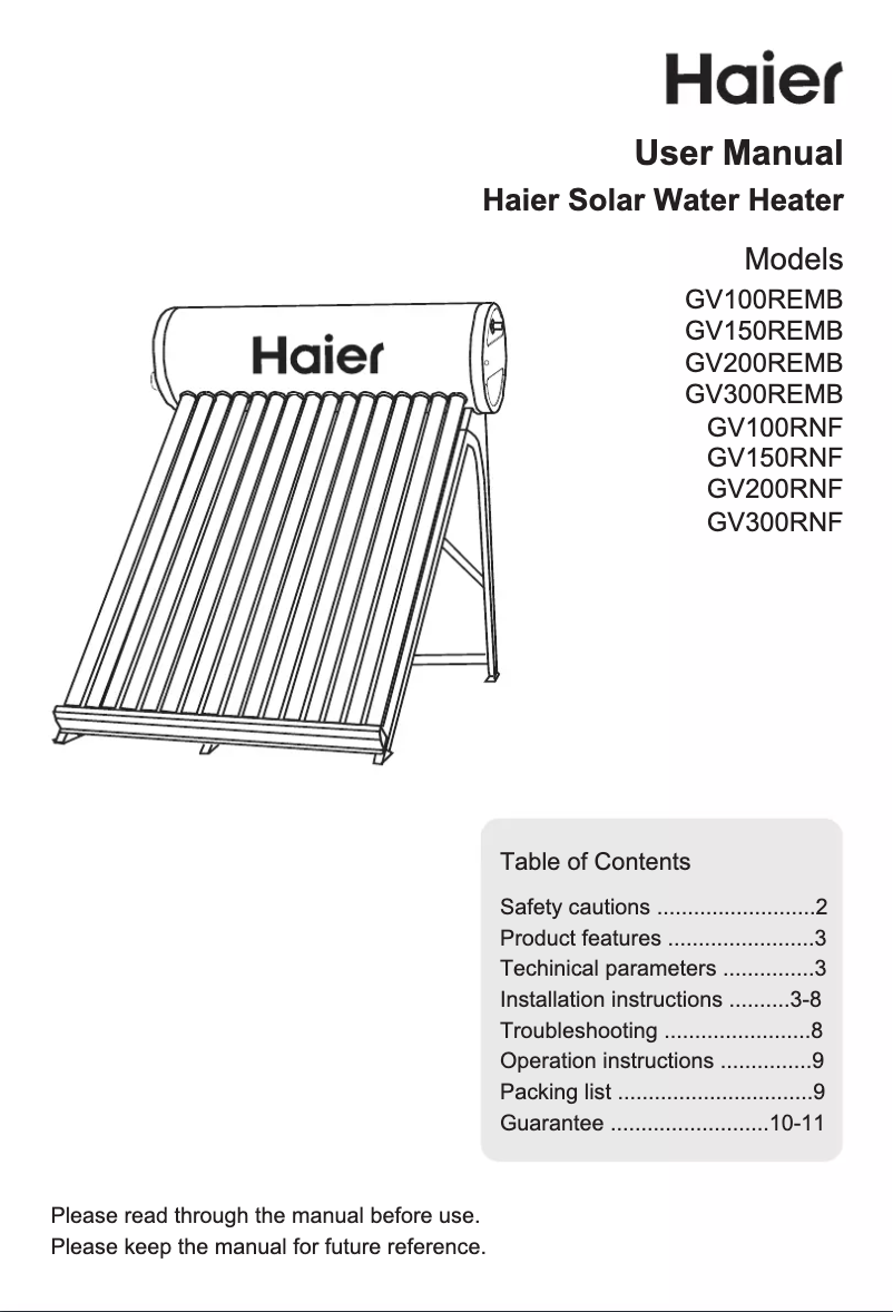 Image de la première page du manuel de l'appareil GV100REMB