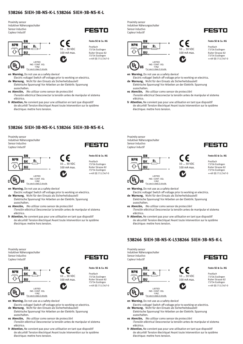 Page 1 de la notice Manuel utilisateur Festo SIEH-3B-NS-K-L
