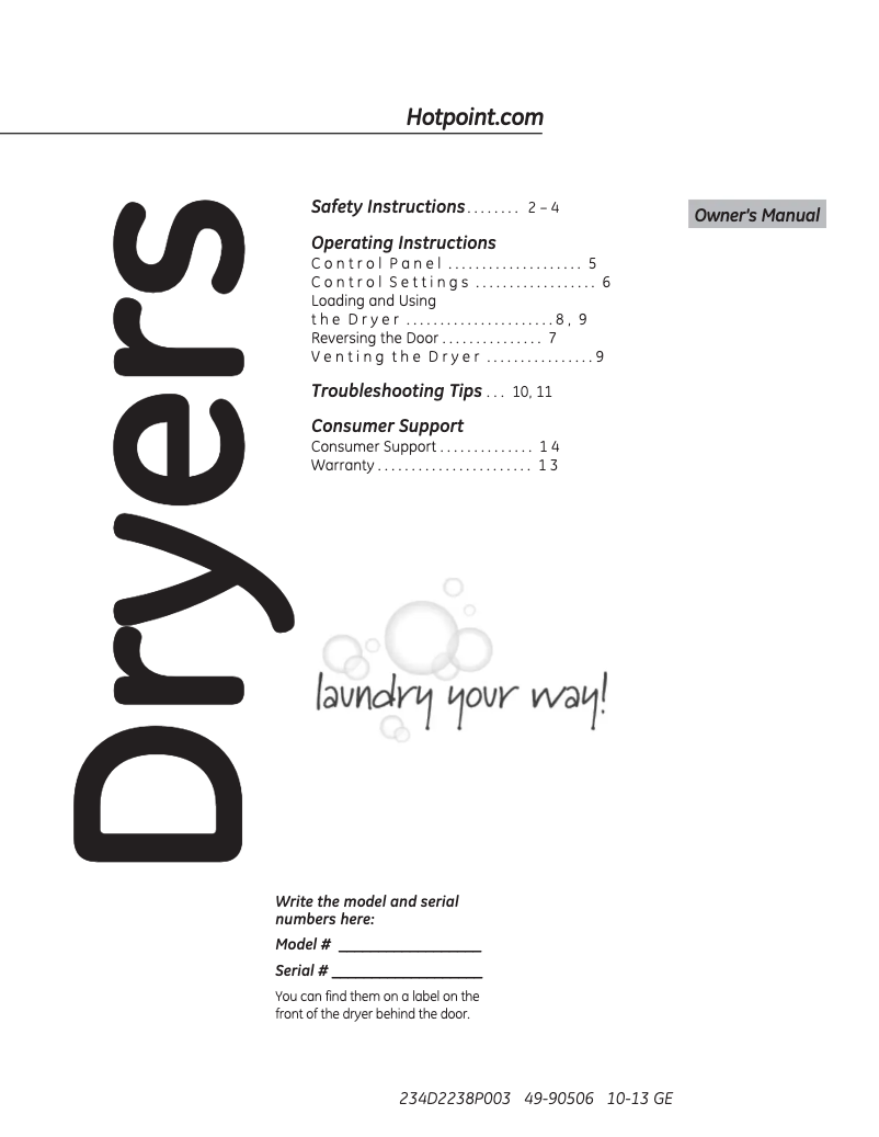 Page 1 de la notice Manuel d'utilisation et d'entretien Hotpoint HTDP120EDWW