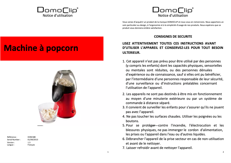 Page n°1 - Manuel utilisateur Domoclip DOM188