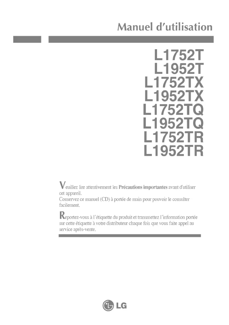 Page 1 de la notice Manuel utilisateur LG L1952T-SF