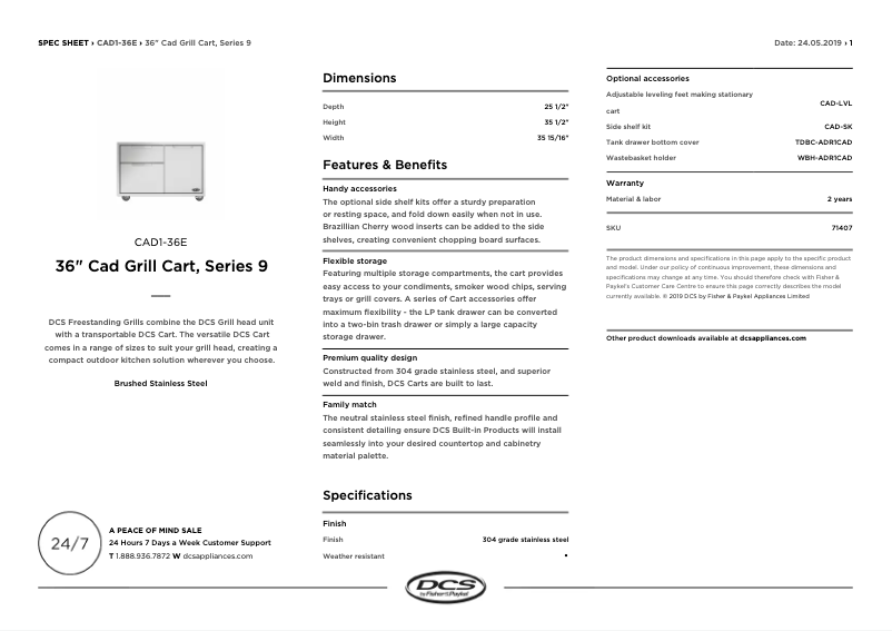 Página 1 del manual Ficha técnica DCS CAD1-36E