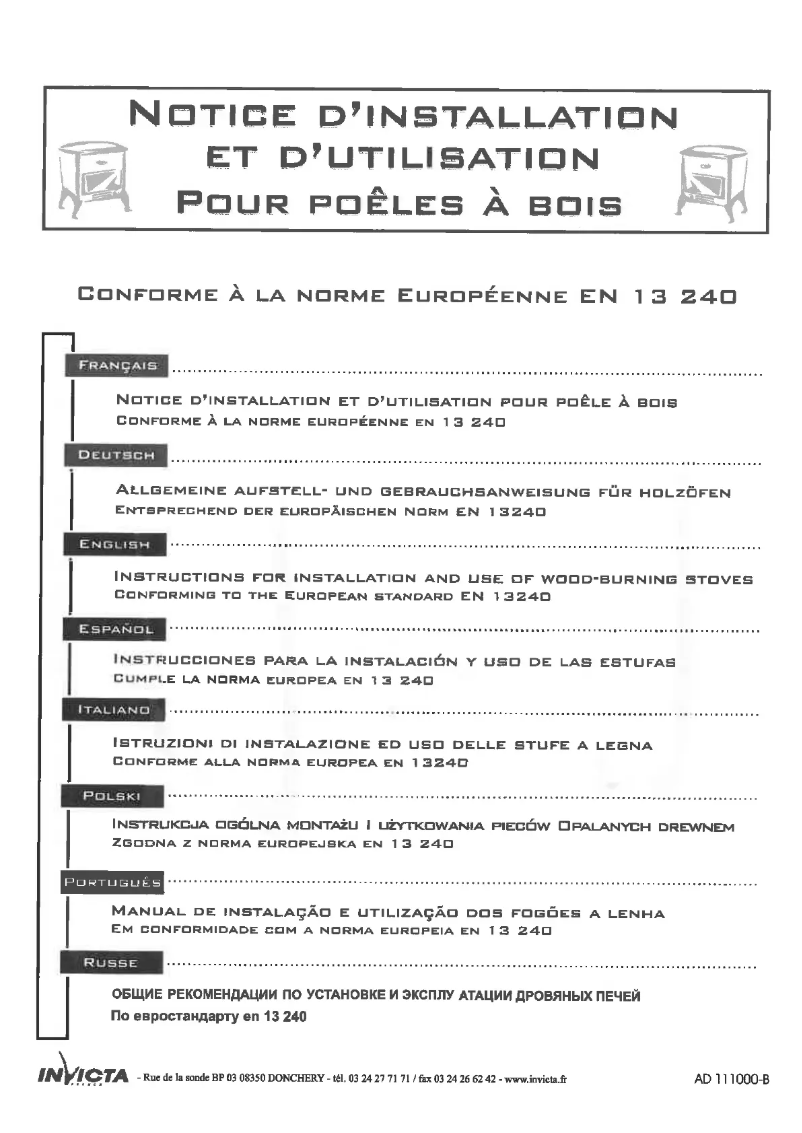 Page 1 de la notice Manuel utilisateur Invicta Holzofen