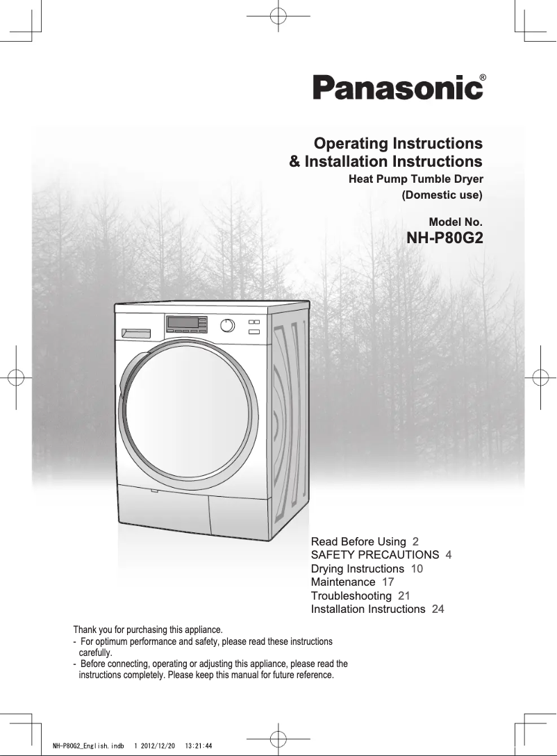 Page 1 de la notice Manuel utilisateur Panasonic NH-P80G2