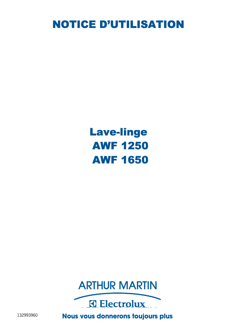 Page n°1 - Manuel utilisateur Arthur Martin-Electrolux AWF 1650