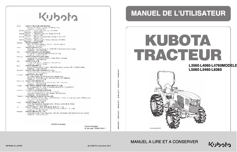 Page n°1 - Manuel utilisateur Kubota L4060