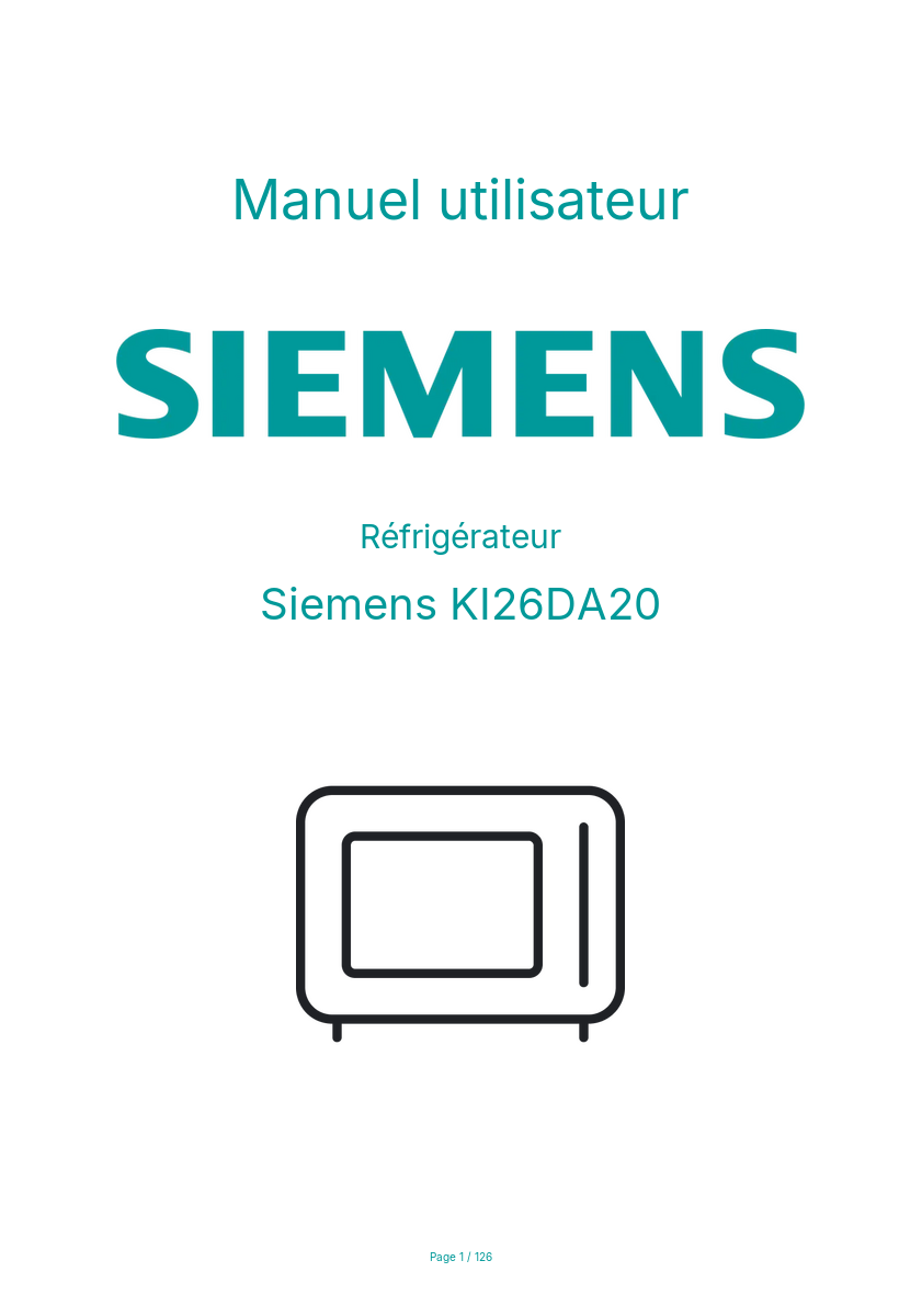 Page 1 de la notice Manuel utilisateur Siemens KI26DA20