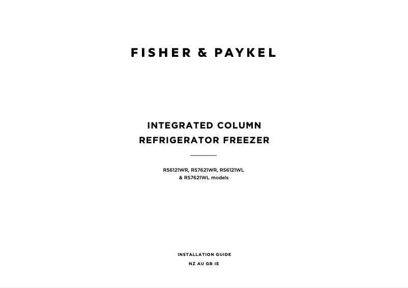 Page 1 de la notice Guide d'installation Fisher & Paykel RS6121WLUK2