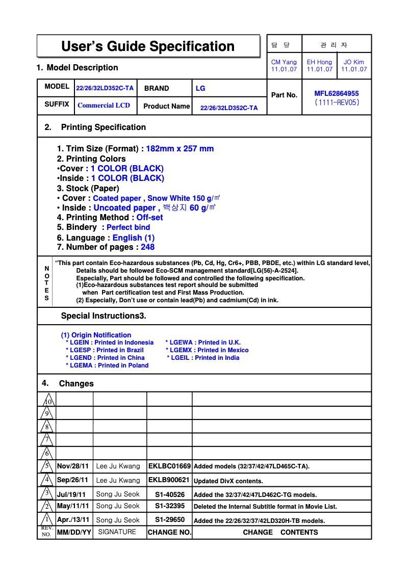 Page n°1 - Manuel utilisateur LG 32LD465C