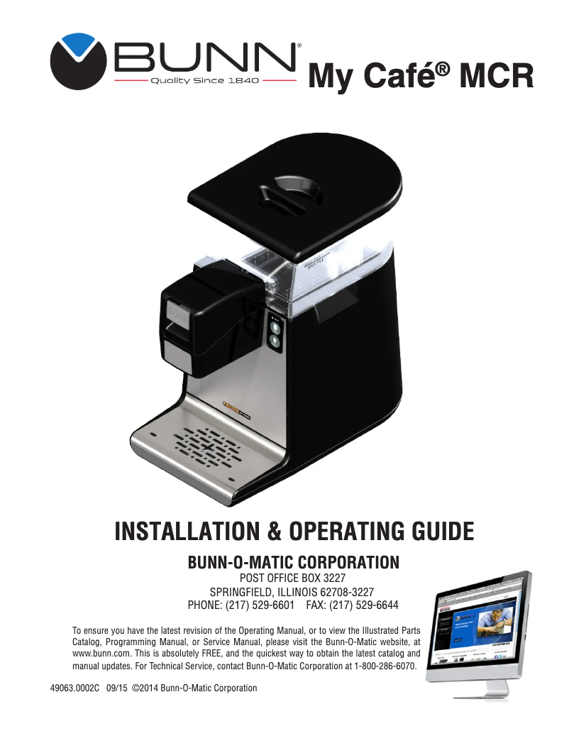 Page 1 de la notice Manuel utilisateur Bunn My Cafe MCR