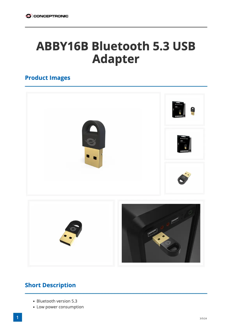 Page n°1 - Fiche technique Conceptronic ABBY16B