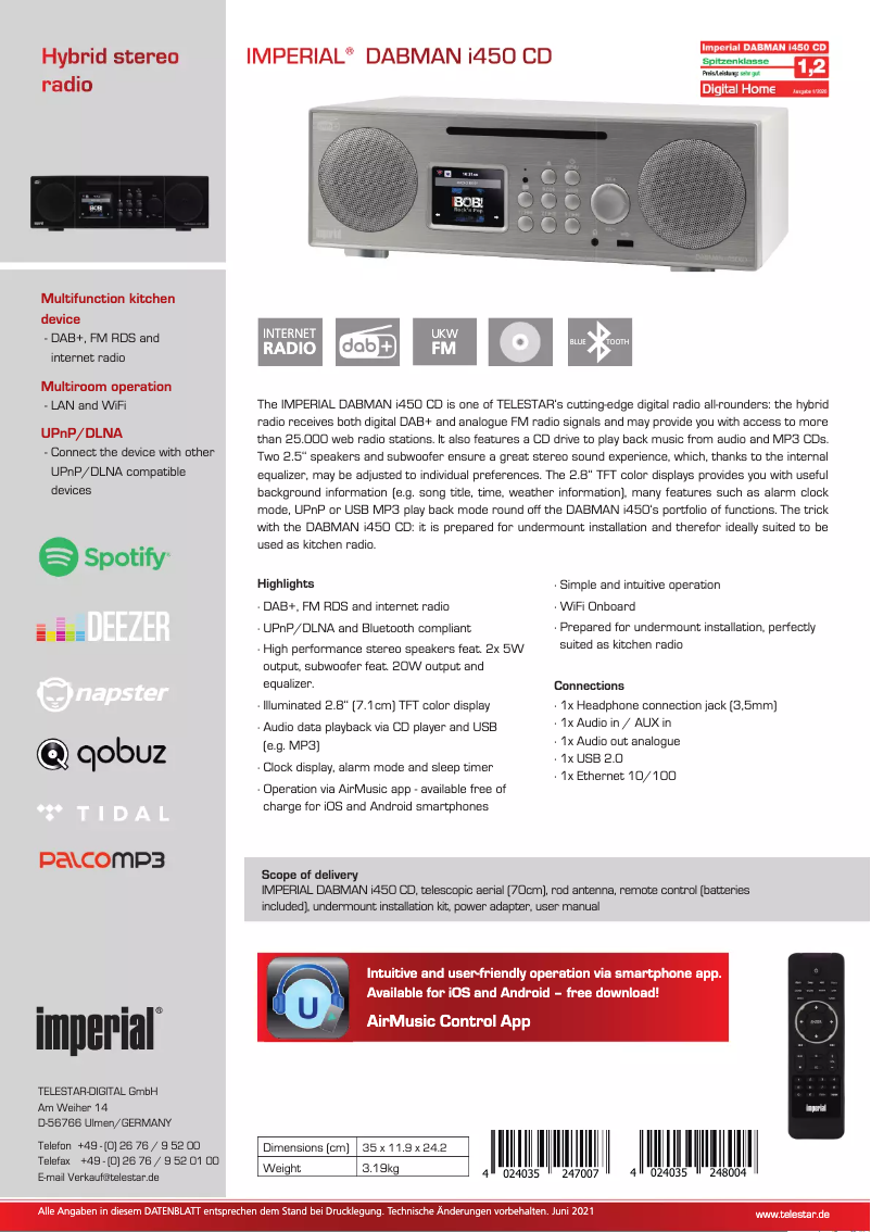 Image de la première page du manuel de l'appareil DABMAN i450 CD