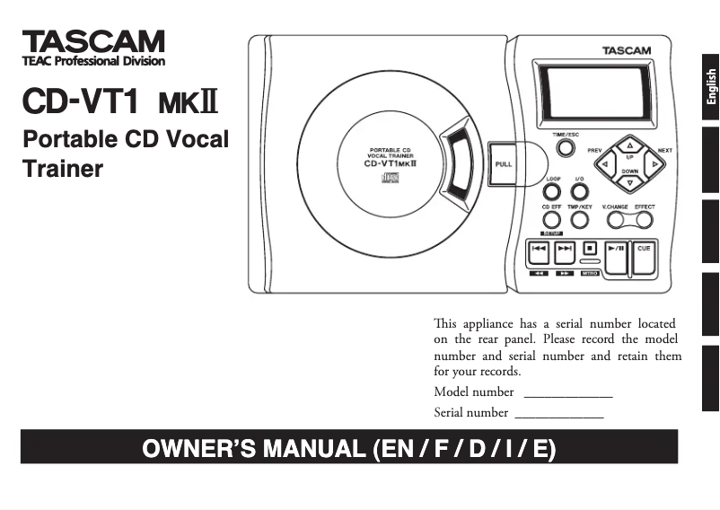Page n°1 - Manuel utilisateur Tascam CD-VT1MKII