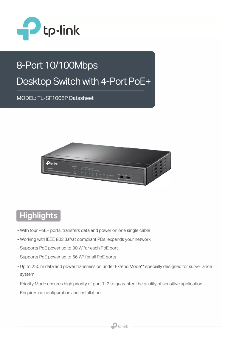 Page n°1 - Fiche technique TP-Link TL-SF1008P