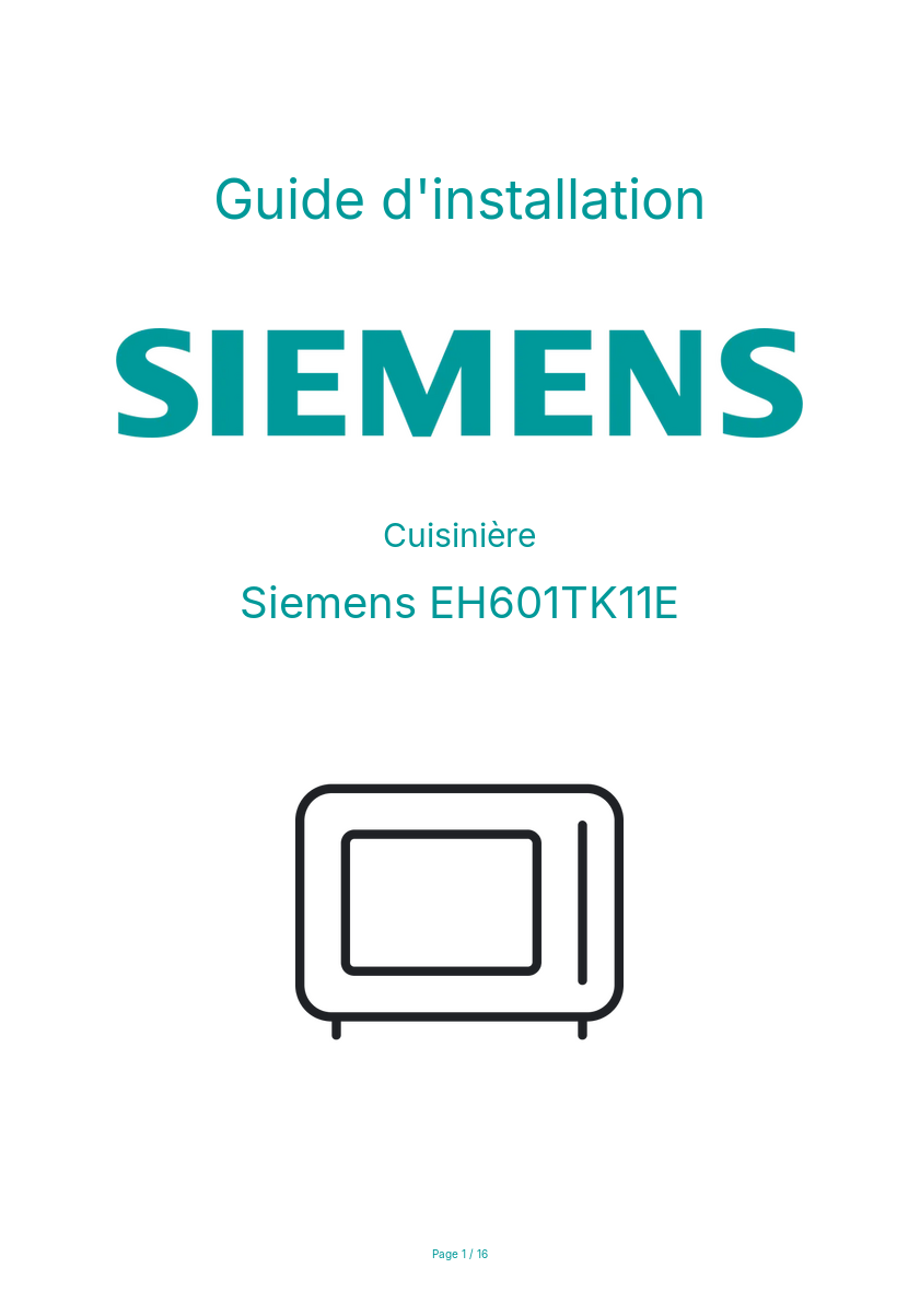 Page n°1 - Guide d'installation Siemens EH601TK11E