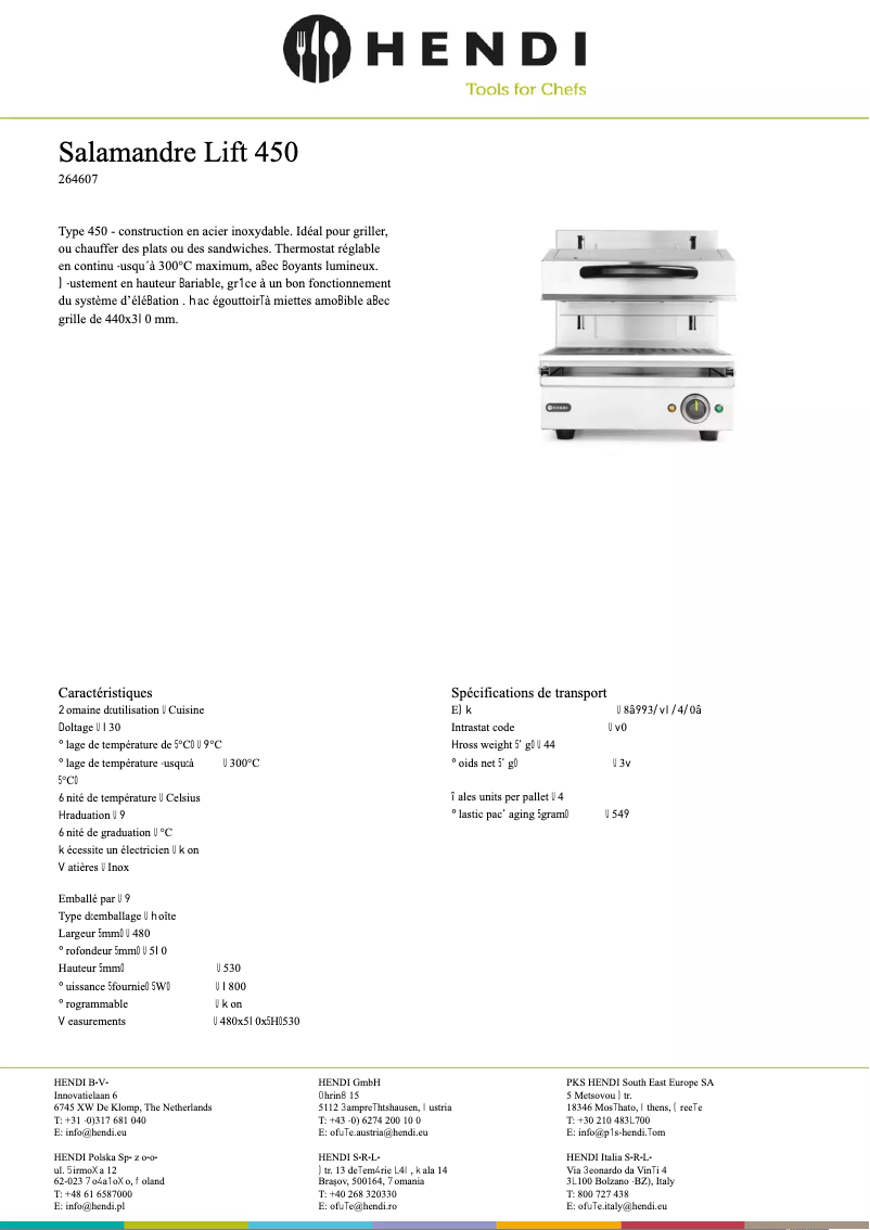 Page n°1 - Fiche technique Hendi 264607