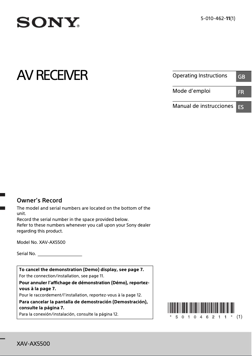 Página 1 del manual Manual de usuario Sony XAV-AX5500