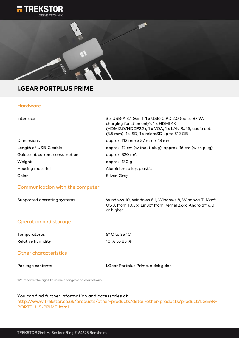 Page n°1 - Fiche technique TrekStor i.Gear Portplus Prime