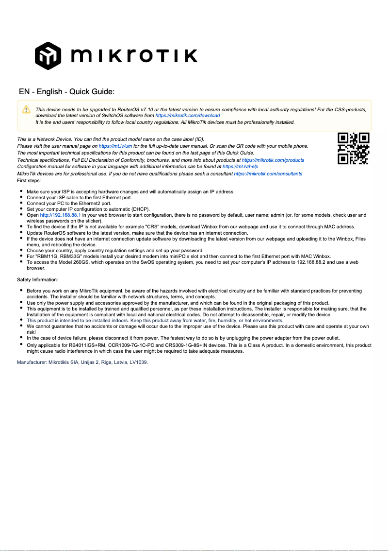 Page n°1 - Manuel utilisateur Mikrotik RB260GSP
