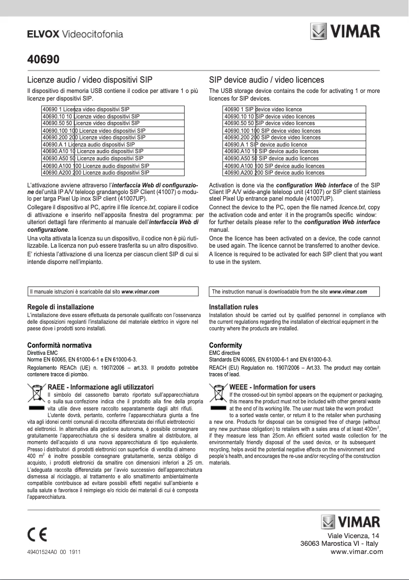 Image de la première page du manuel de l'appareil ELVOX 40690.A10