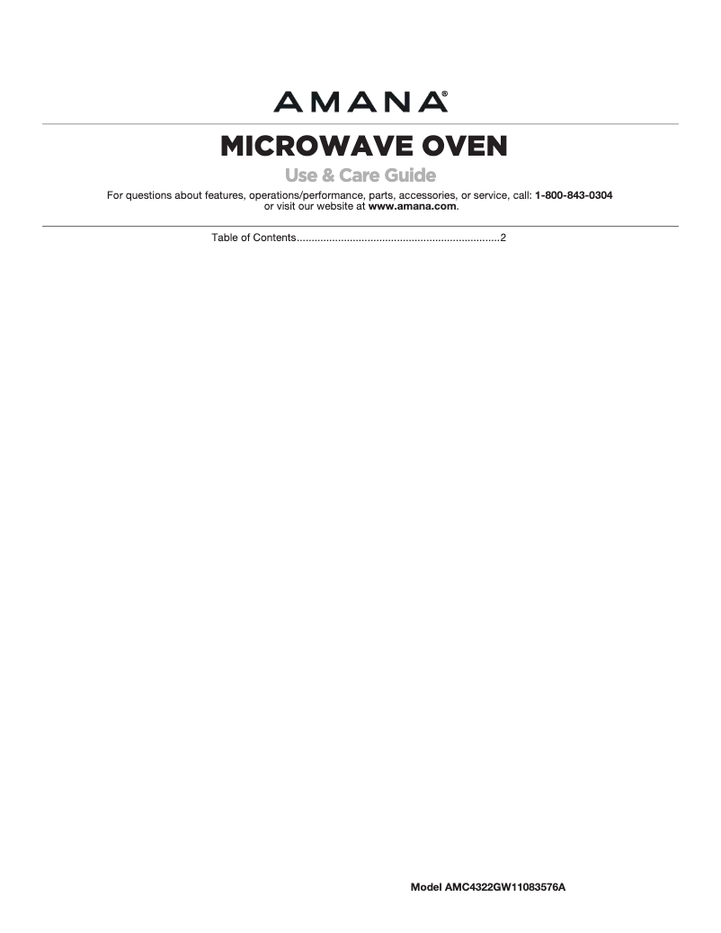 Page 1 de la notice Manuel d'utilisation et d'entretien Amana AMC4322GS