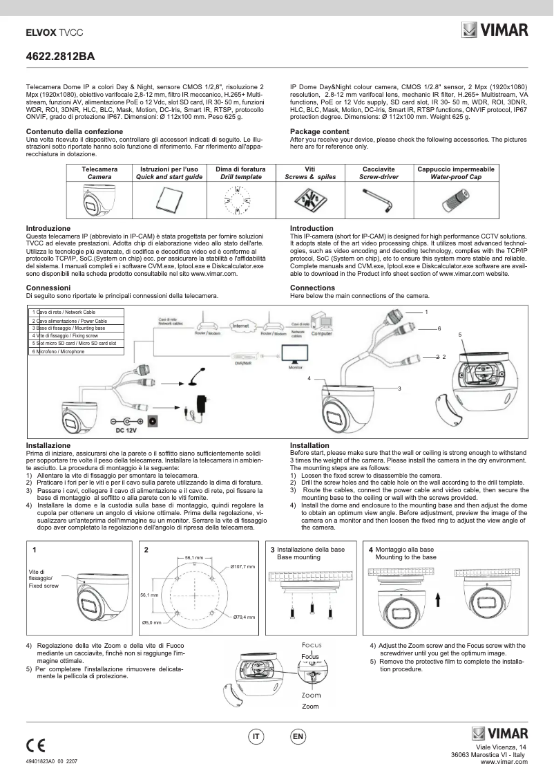 Page 1 de la notice Instructions / montage Vimar ELVOX 4622.2812BA